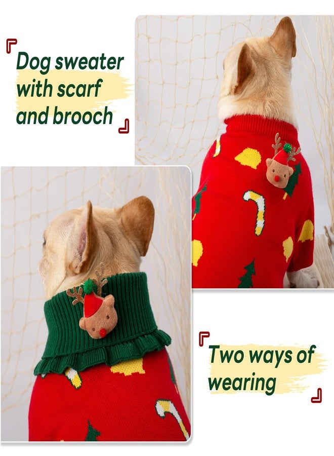 بوماي بوريتي كنزة عيد الميلاد من بوميبوريتي للكلاب الفرنسية، كنزة صوفية مع وشاح، طقم عيد ميلاد ناعم، كنزة محبوكة للطقس البارد، أحمر، مقاس كبير - Image 2