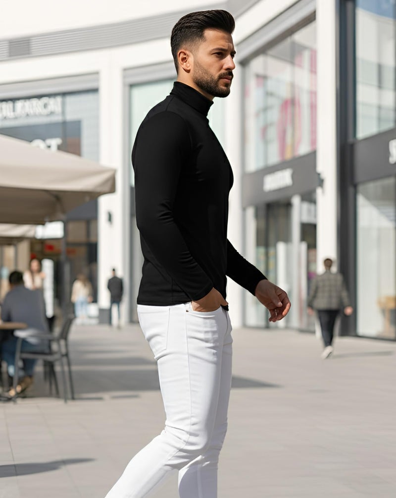AUSK Mens High Neck Tshirt || High Neck T-Shirt with Full Sleeves for Man Black - Image 4