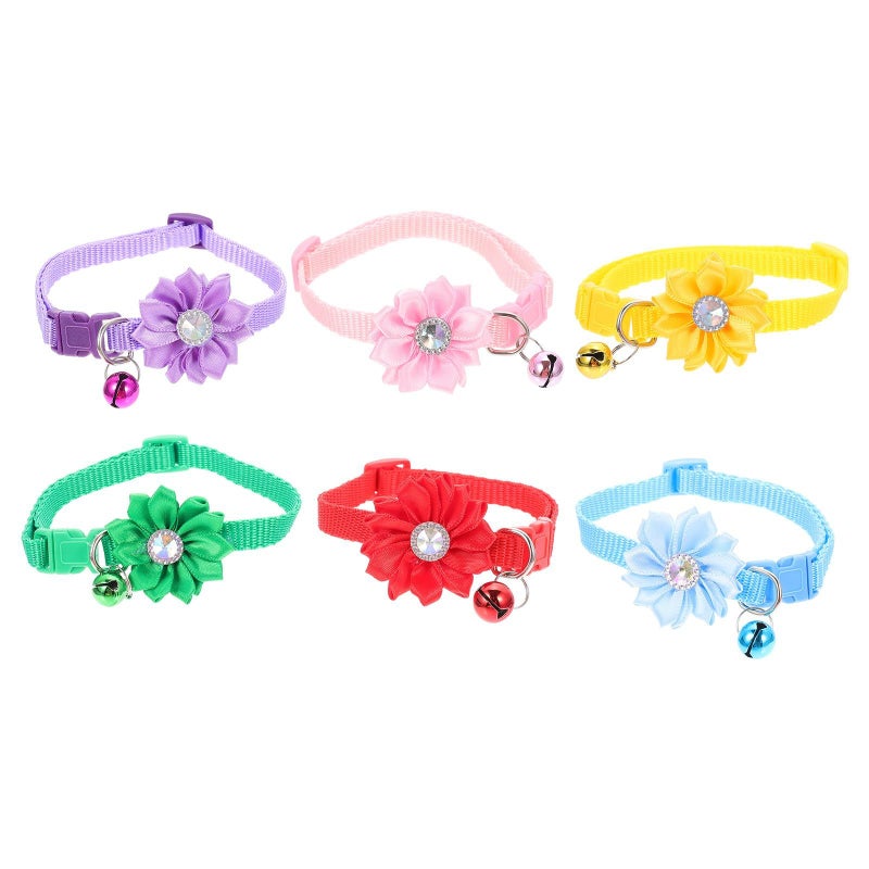 6 Pcs Adjustable Flower Pet Collar with Bells Decorative Soft Nylon Cat And Dog Neck Scarf Festival Party Accessories For Small Dogs Kittens - Image 2