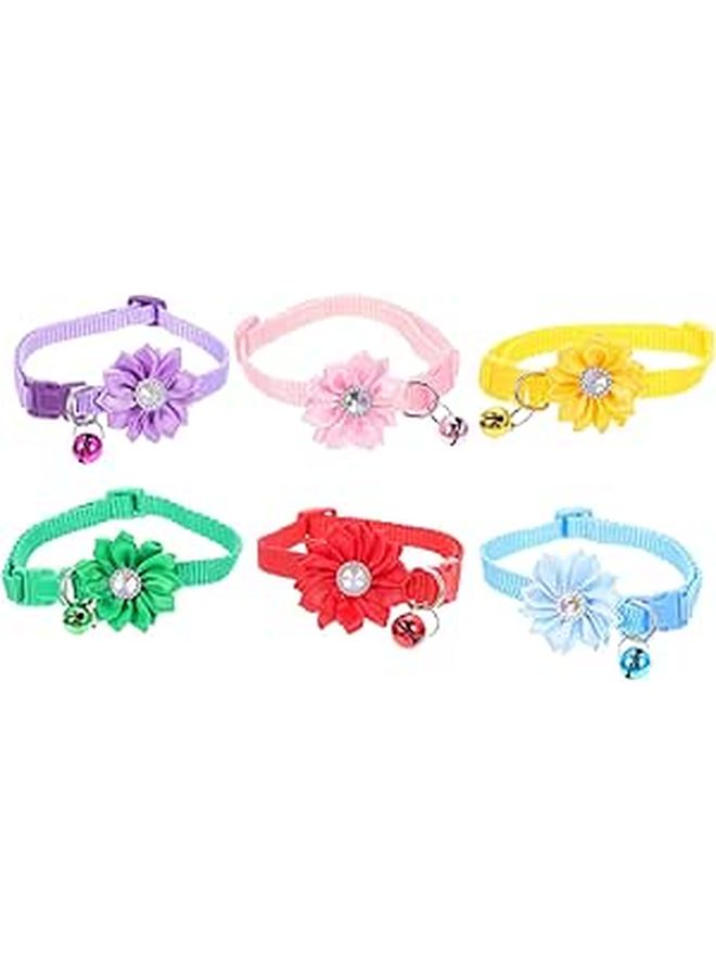 6 Pcs Adjustable Flower Pet Collar with Bells Decorative Soft Nylon Cat And Dog Neck Scarf Festival Party Accessories For Small Dogs Kittens - Image 1