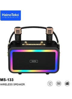Haino Teko Portable Bluetooth Wireless Speaker with 2 Wireless Mics – High-Quality Sound, Built-in Rechargeable Battery, Compact Design for Parties, Events, Karaoke, and Outdoor Activities – Black  - Image 2