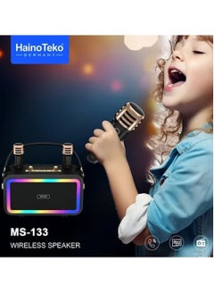 Haino Teko Portable Bluetooth Wireless Speaker with 2 Wireless Mics – High-Quality Sound, Built-in Rechargeable Battery, Compact Design for Parties, Events, Karaoke, and Outdoor Activities – Black  - Image 5