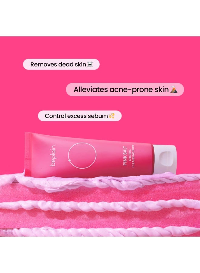 BEPLAIN PINK SALT AHA BHA CLEANSING FOAM 120ml | Gentle exfoliating cleanser | Enriched pink salt and vegan AHA B - Image 4