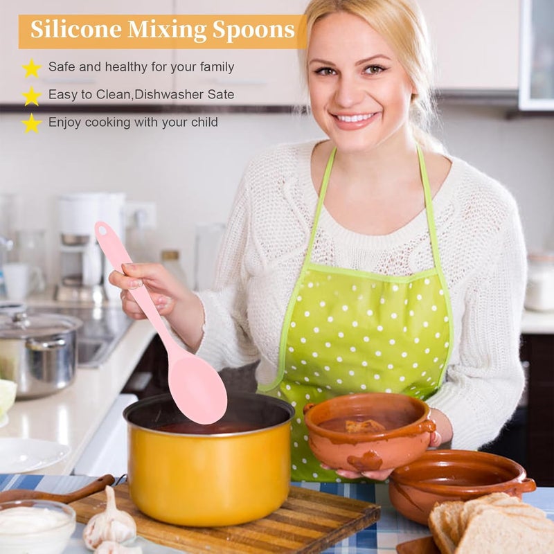 Ecerangus 2 Pcs Silicone Nonstick Mixing Spoon,10.6Inch Silicone Spoons for Cooking Heat Resistant, Cooking Utensil for Kitchen Cooking Baking Stirring Serving (Pink) - Image 4