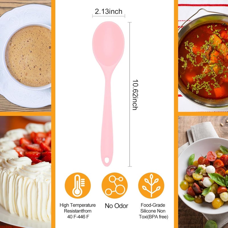 Ecerangus 2 Pcs Silicone Nonstick Mixing Spoon,10.6Inch Silicone Spoons for Cooking Heat Resistant, Cooking Utensil for Kitchen Cooking Baking Stirring Serving (Pink) - Image 3