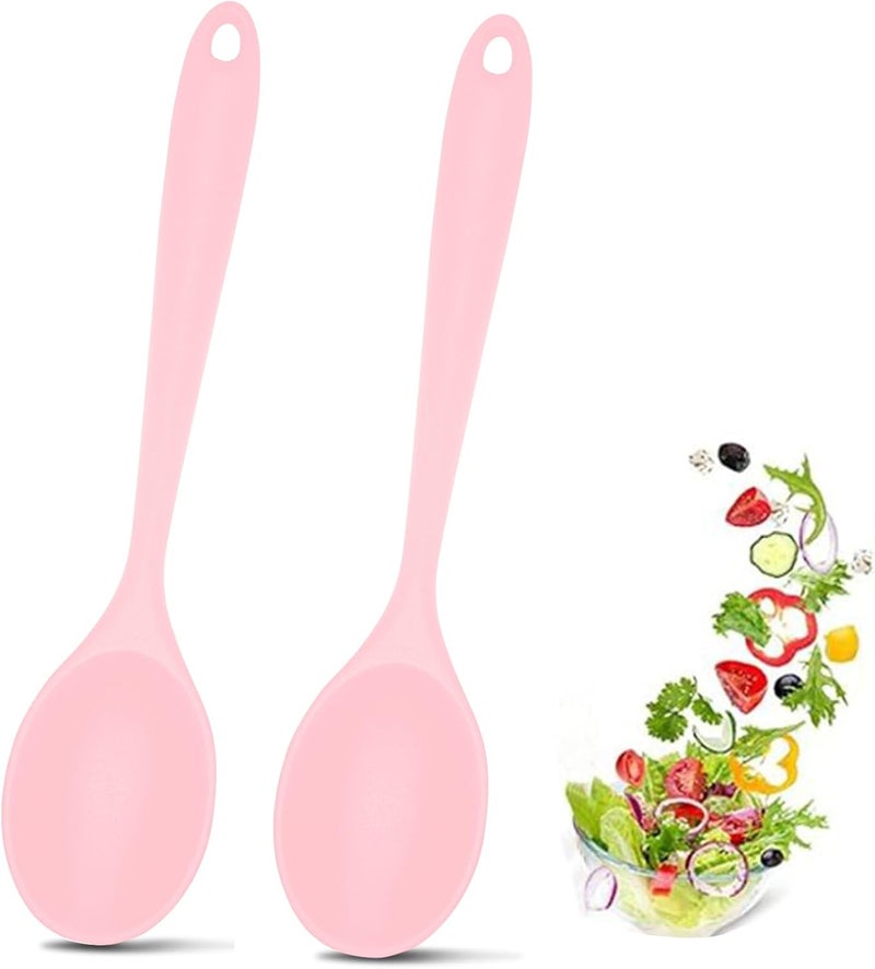 Ecerangus 2 Pcs Silicone Nonstick Mixing Spoon,10.6Inch Silicone Spoons for Cooking Heat Resistant, Cooking Utensil for Kitchen Cooking Baking Stirring Serving (Pink) - Image 1