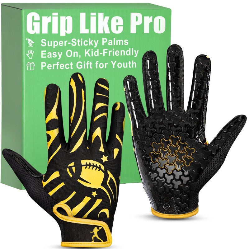 Pixel Panda Youth Football Gloves, Flag Football Gloves for Kids with Super Sticky Grip, Best Birthday Receiver Glove Gifts for Boys Girls - Image 1