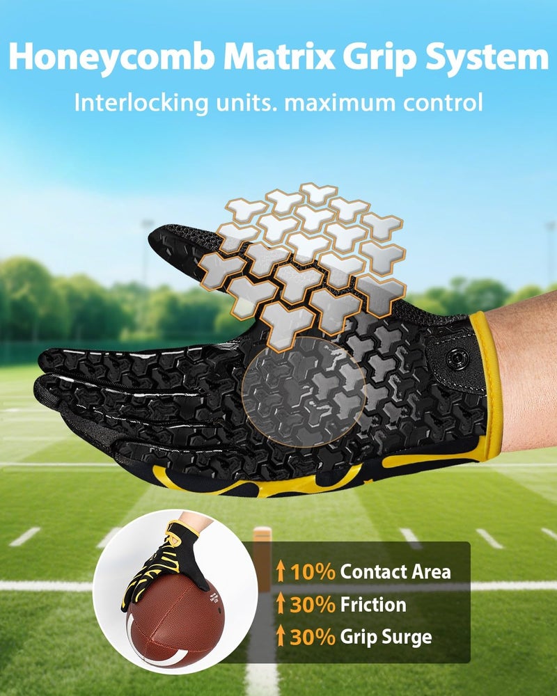 Pixel Panda Youth Football Gloves, Flag Football Gloves for Kids with Super Sticky Grip, Best Birthday Receiver Glove Gifts for Boys Girls - Image 3