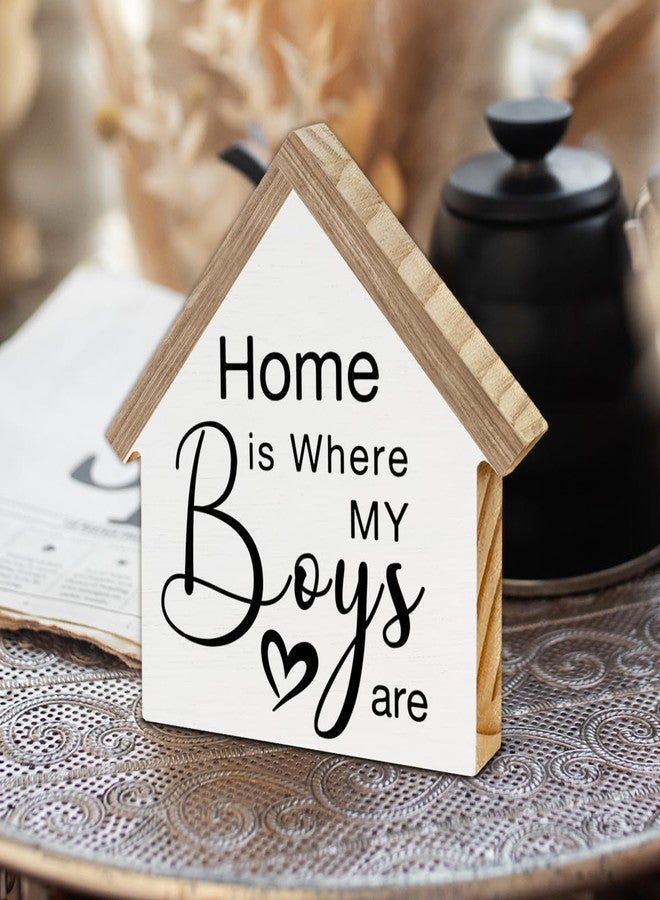 CIANMGD Boy Mom Gifts, Home is Where My Boys are House Shaped Wood Block Sign, New Home Gifts for Boy Mom, Living Room Decor for Desk Table Shelf - Image 3