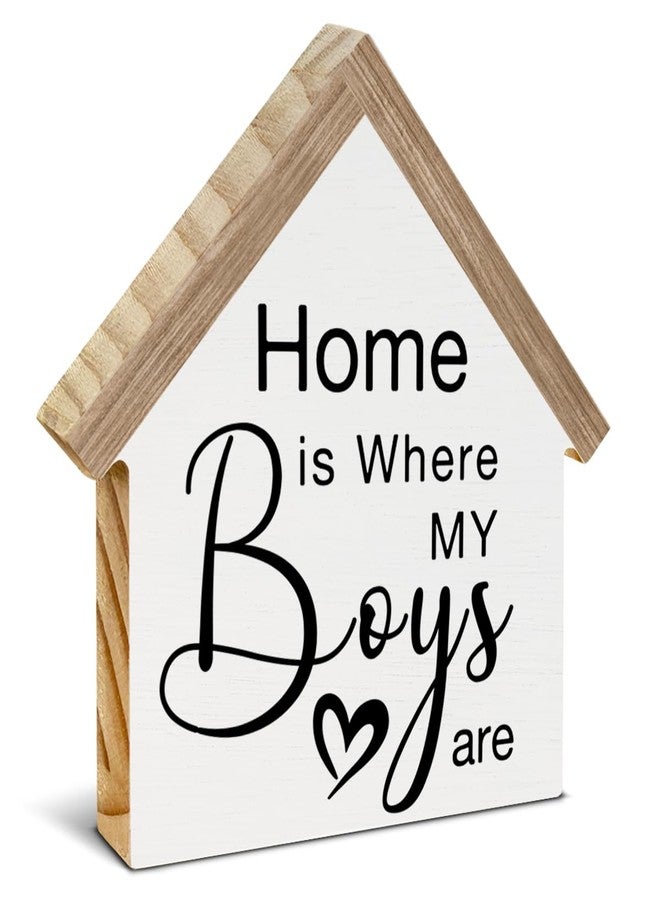 CIANMGD Boy Mom Gifts, Home is Where My Boys are House Shaped Wood Block Sign, New Home Gifts for Boy Mom, Living Room Decor for Desk Table Shelf - Image 1