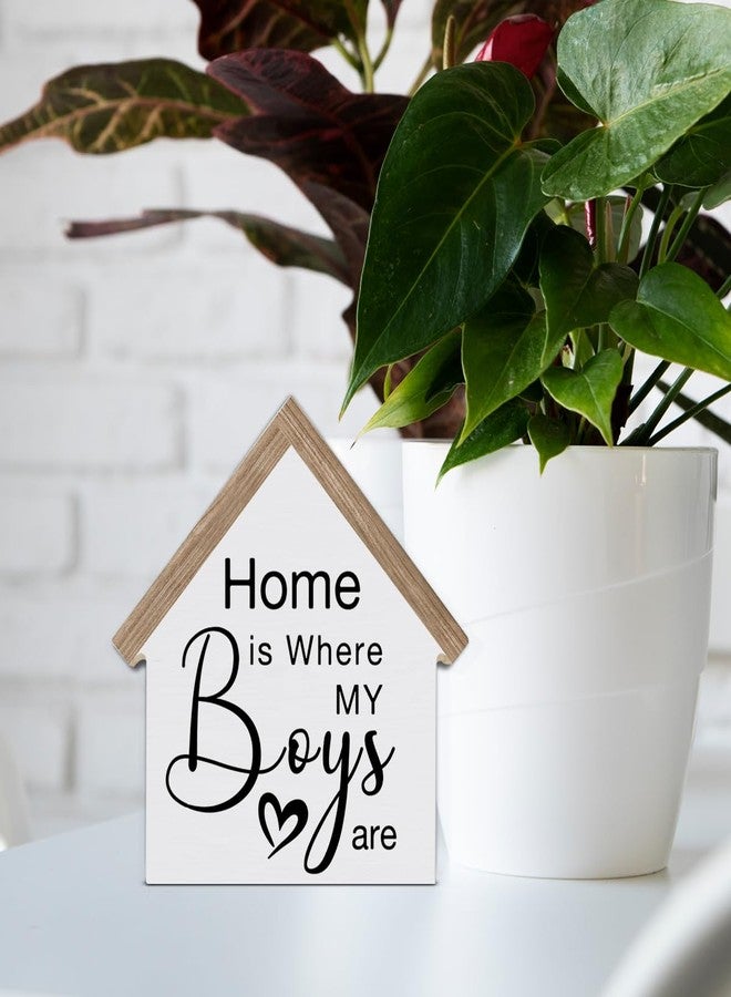 CIANMGD Boy Mom Gifts, Home is Where My Boys are House Shaped Wood Block Sign, New Home Gifts for Boy Mom, Living Room Decor for Desk Table Shelf - Image 5