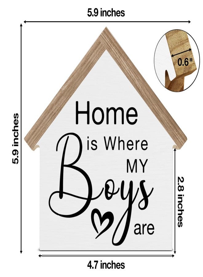 CIANMGD Boy Mom Gifts, Home is Where My Boys are House Shaped Wood Block Sign, New Home Gifts for Boy Mom, Living Room Decor for Desk Table Shelf - Image 2