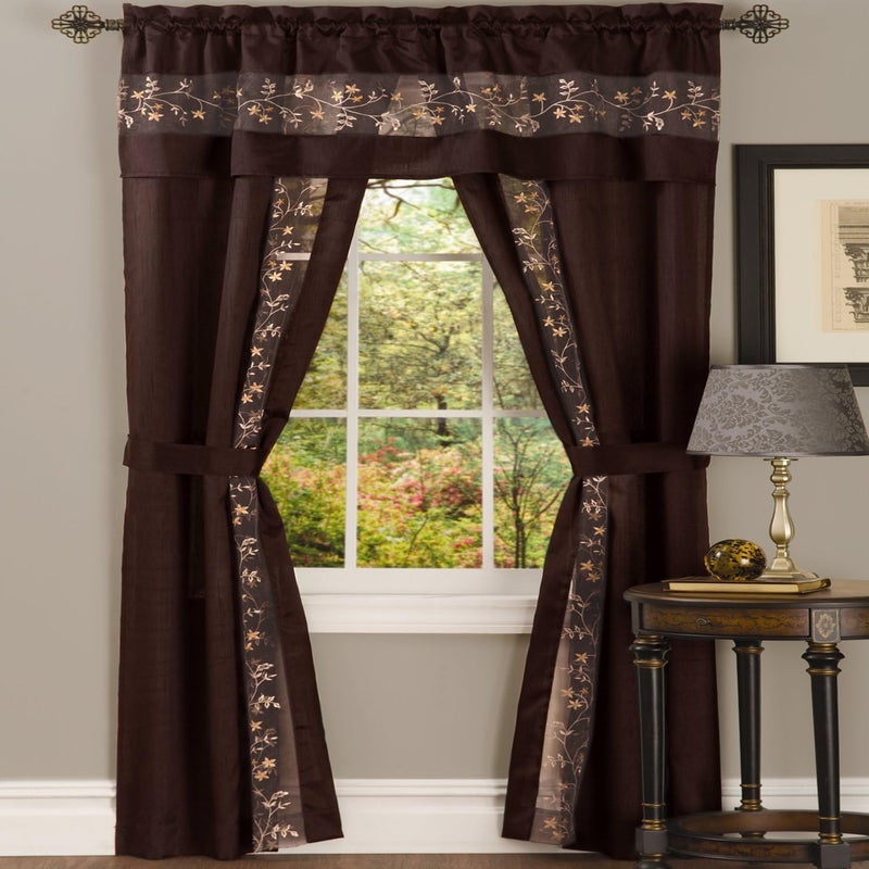 Achim Home Furnishings LightFiltering Window Curtain Set  55 Inch Width 84 Inch Length  Fairfield Window in a Bag 5 Piece Set Chocolate  Window Treatment Include Valance Tiebacks  Split Panels by Achim Home Decor 
