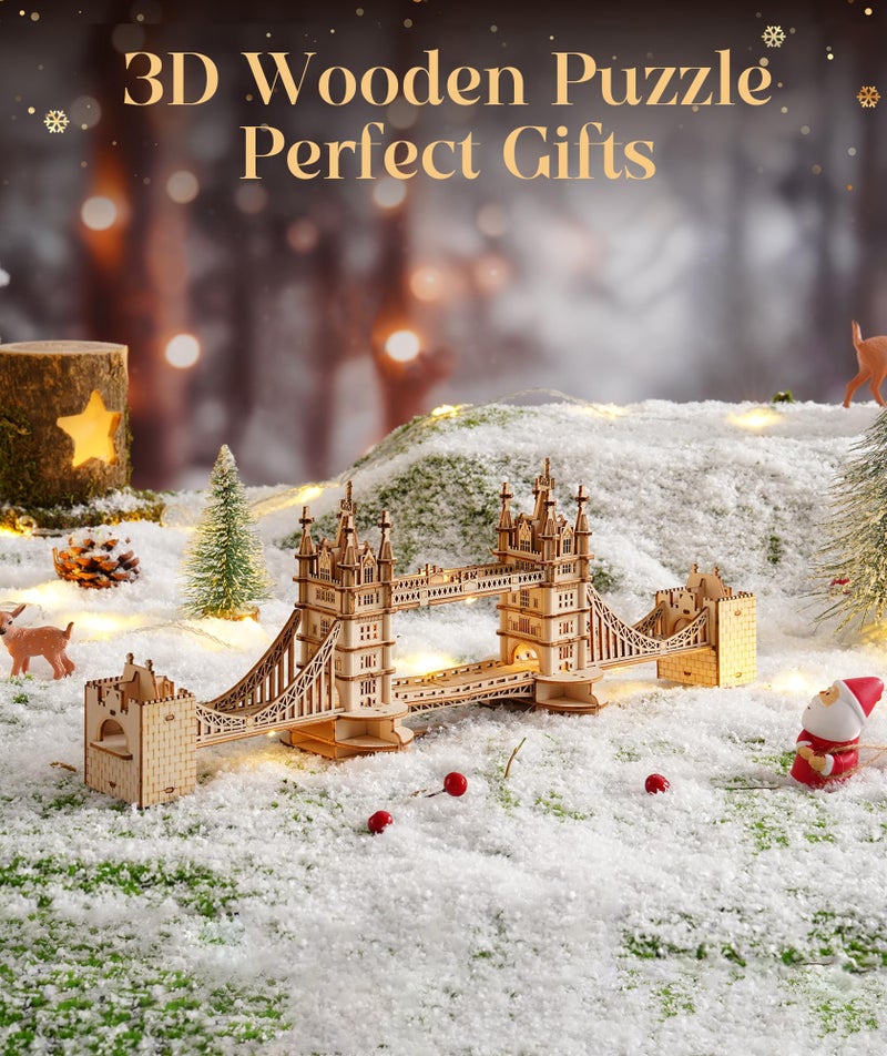 RoWood ROKR RoWood 3D Puzzle Tower Bridge Model Making Made of Wood - DIY Wooden Puzzle Model Kit Craft Sets for Adults - Craft Wooden Construction Kit Gift for Birthday/Christmas - Image 2