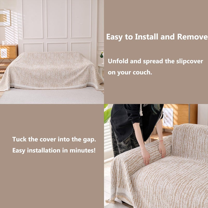 Erke Couch Cover Sheet Blanket, 3-Seat Standard Size Sofa Cushion Slip Covers, L Shape Sectional Furniture Decor Protector, Machine Washable Chenille Slipcover for Pets Dogs Cats - Image 4