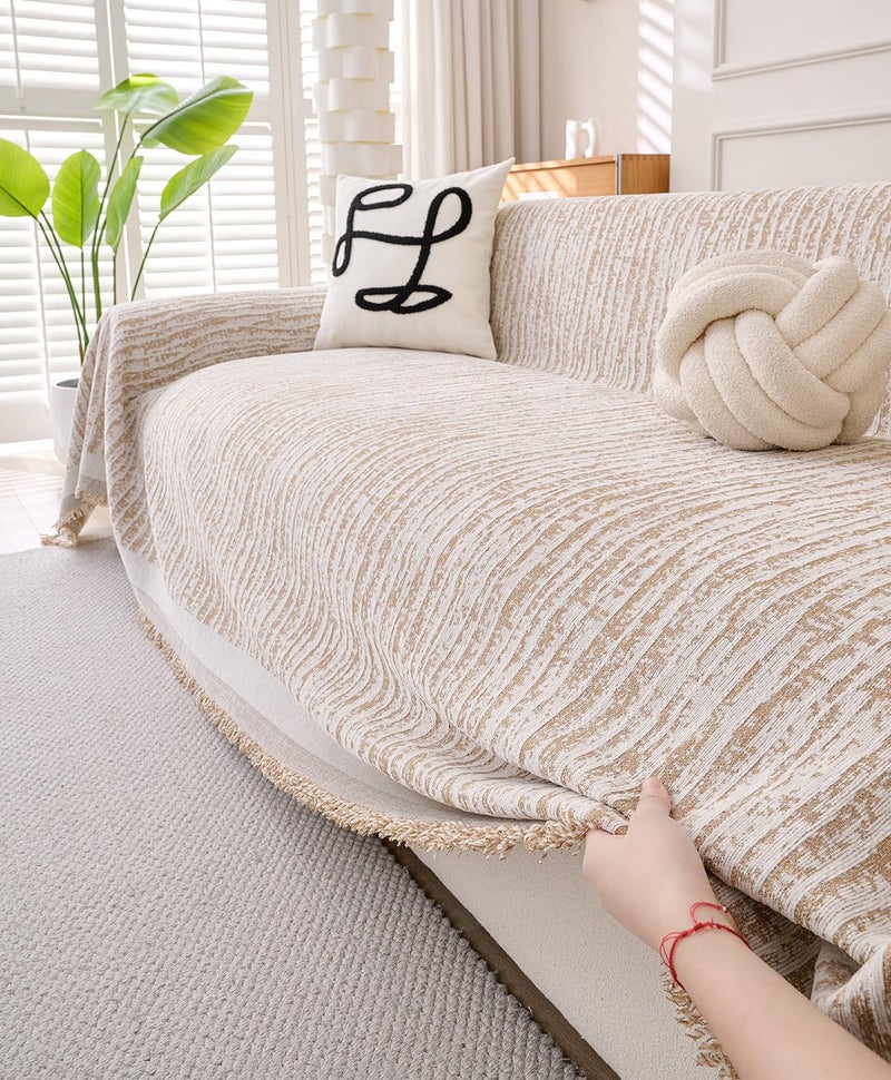 Erke Couch Cover Sheet Blanket, 3-Seat Standard Size Sofa Cushion Slip Covers, L Shape Sectional Furniture Decor Protector, Machine Washable Chenille Slipcover for Pets Dogs Cats - Image 1
