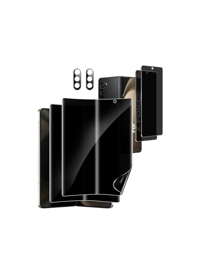 بروماس [عبوة من 2+2+2] واقي شاشة للخصوصية لهاتف Galaxy Z Fold 6، [2 طبقة خصوصية داخلية من مادة TPU + 2 طبقة خصوصية خارجية مقواة] مع 2 طبقة مقسى لعدسة الكاميرا، شفاف عالي الدقة - Image 1