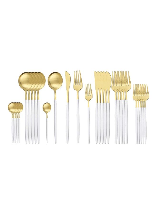 Loquat 30-Piece Various Size Stainless Steel Cutlery Set Golden/White