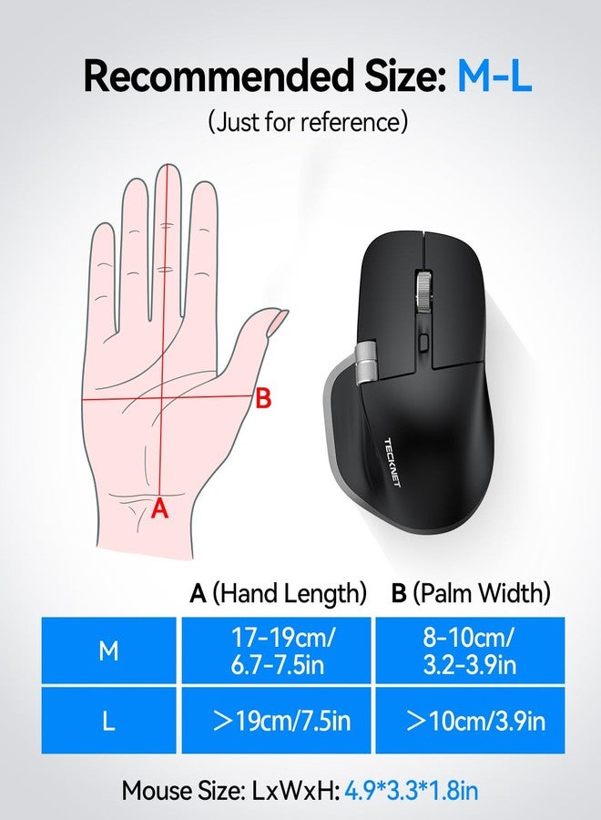 TECKNET Wireless Mouse, Bluetooth Mouse (BT5.0/5.0 & 2.4G) Rechargeable 4800 DPI Ergonomic Optical Mouse with 6 Adjustable, Quiet Clicks, USB A Receiver, 7 Buttons, Wide Compatibility - DeepBlack - Image 4