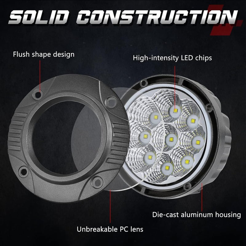 OFFROADTOWN 5'' Flush Mount LED Lights - 2PCS 90W Driving Lights for Trucks, UTV, ATV, SUV, Boat - Image 4