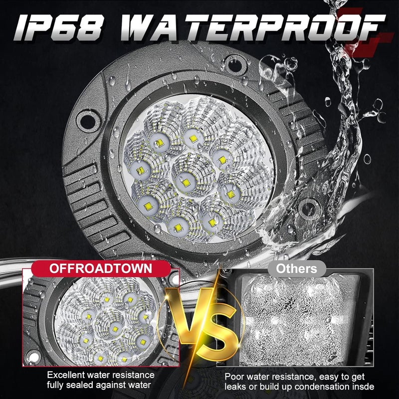OFFROADTOWN 5'' Flush Mount LED Lights - 2PCS 90W Driving Lights for Trucks, UTV, ATV, SUV, Boat - Image 5