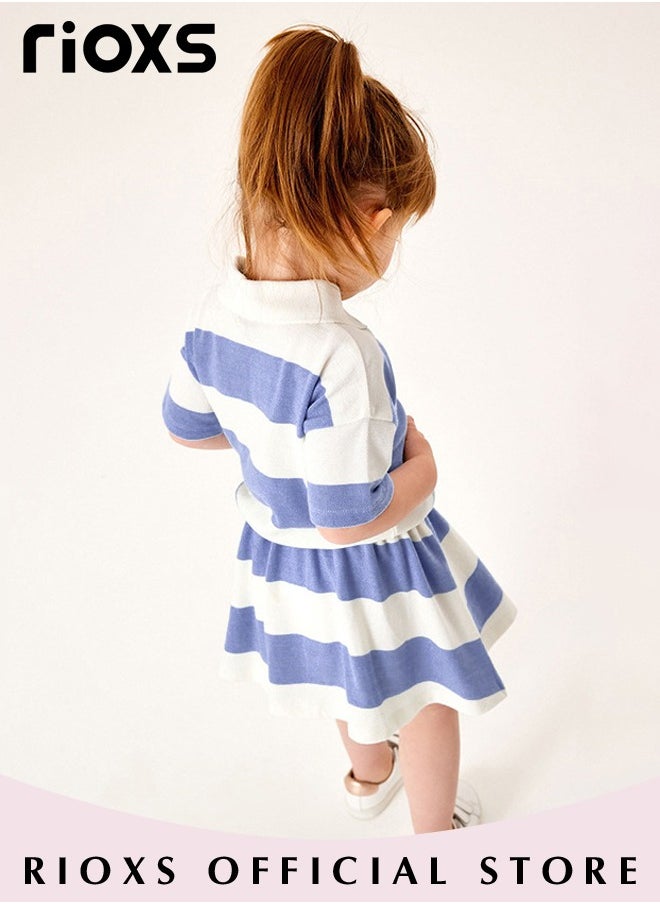 RIOXS Summer 2-piece Set for Girls, Stylish Striped Top and Skirt, Cotton Shirt with Adorable Pattern and Elastic-waisted Skirt Set, Comfortable to Wear, Suitable for Daily Wear, Vacation and Other Occasions, Great Gift Choice for Girls  - Image 4