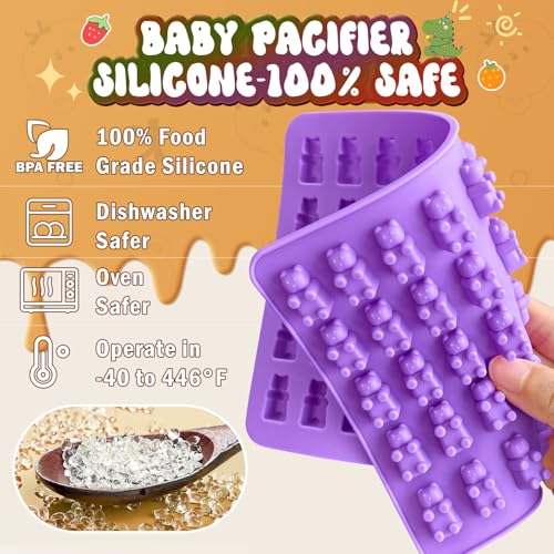 HKNMTT Gummy Bear Molds Silicone Mini Size, Non-stick Chocolate Candy Gummy Mould for Kid with 2 Droppers Including Dinosaur, Bear, Hearts and Donut Shape 201 Cavities - Image 3