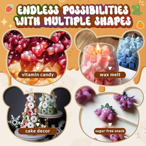 HKNMTT Gummy Bear Molds Silicone Mini Size, Non-stick Chocolate Candy Gummy Mould for Kid with 2 Droppers Including Dinosaur, Bear, Hearts and Donut Shape 201 Cavities - Image 4