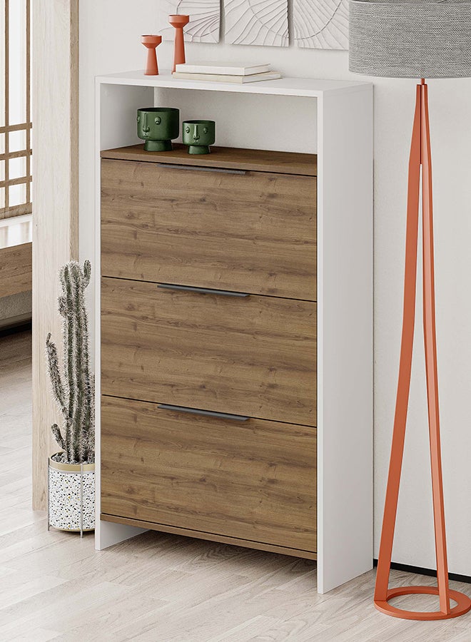 موراه هوم Kaju Shoe Cabinet  18 Pairs  Entryway Storage Cabient With 3 Door & Open Shelf Shoe Rack For Hallway Bedroom Living Room  28X139.2X78 Cm  Brown/White - Image 2