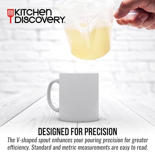 Kitchen Discovery Microwavable Measuring Cup – Kitchen Discovery – 2 Cup Plastic Measuring Cup with Spout, Lid, and Extended Handle for Safe Boiling and Pouring – Microwave Safe Measuring Cup - Image 3