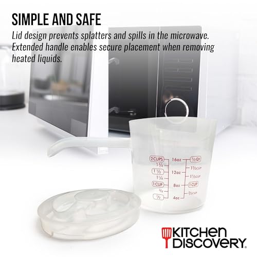 Kitchen Discovery Microwavable Measuring Cup – Kitchen Discovery – 2 Cup Plastic Measuring Cup with Spout, Lid, and Extended Handle for Safe Boiling and Pouring – Microwave Safe Measuring Cup - Image 2