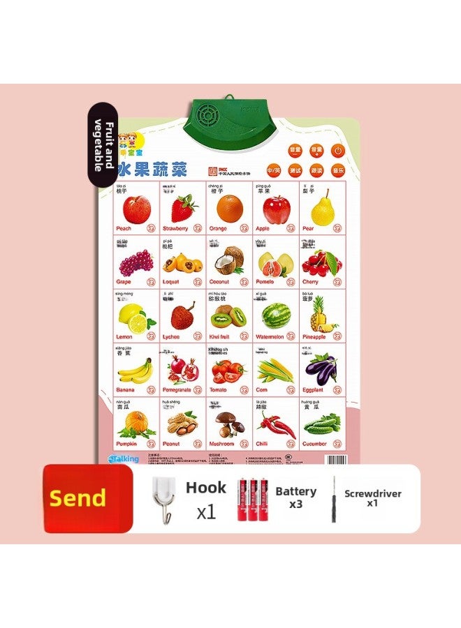 إسكدنيا Baby Sound Wall Chart Baby And Young Children Early Education Cognitive Enlightenment Point Reading Sound Toys Addition Mathematics Digital Wall Sticker-Specifications:Fruit And Vegetable Fresh Style - Image 1