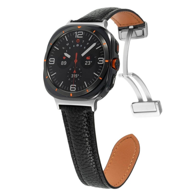 AD Black Classic Leather Strap Smartwatch Band Compatible with Samsung Galaxy Watch Ultra with Adjustable Fit Replacement Strap for Daily Wear - Image 1