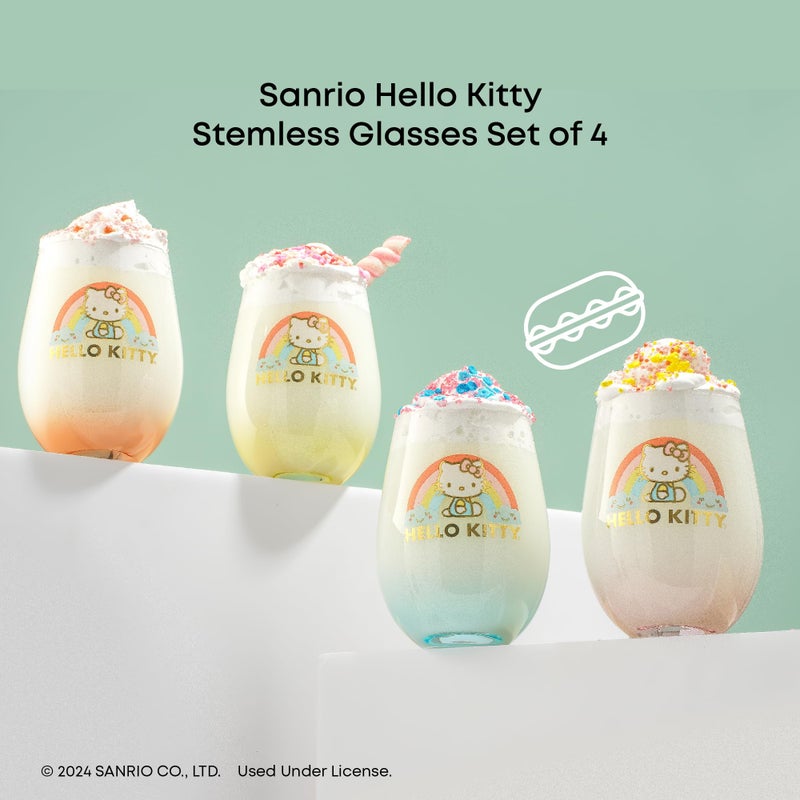 JoyJolt JoyJolt Hello Kitty Sweet Rainbow Stemless Drinking Glasses Set of 4  19oz Glass Cups  Kawaii Kitchen Glassware Sets  Sanrio Hello Kitty Merch  Teardrop Tumblers for Water  Juice  Coffee  Iced Tea  - Image 4