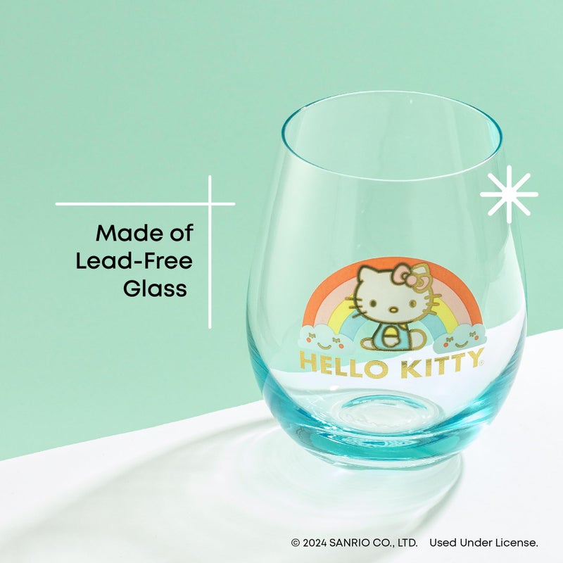 JoyJolt JoyJolt Hello Kitty Sweet Rainbow Stemless Drinking Glasses Set of 4  19oz Glass Cups  Kawaii Kitchen Glassware Sets  Sanrio Hello Kitty Merch  Teardrop Tumblers for Water  Juice  Coffee  Iced Tea  - Image 5