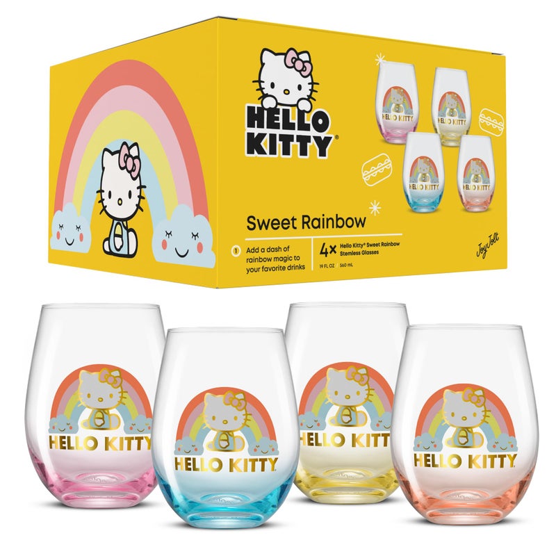 JoyJolt JoyJolt Hello Kitty Sweet Rainbow Stemless Drinking Glasses Set of 4  19oz Glass Cups  Kawaii Kitchen Glassware Sets  Sanrio Hello Kitty Merch  Teardrop Tumblers for Water  Juice  Coffee  Iced Tea  - Image 2