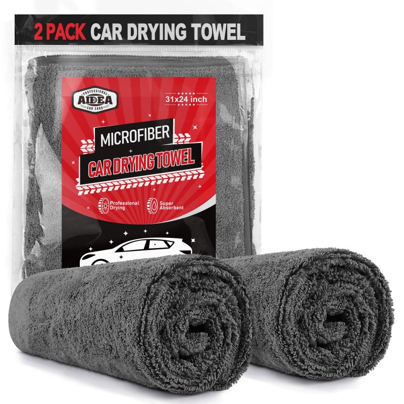 AIDEA Microfiber Towels for Cars-2PK, Large Professional Car Drying Towel, Scratch-Free & Absorbent Drying Towel for Cars, SUVs, RVs, Trucks, and Boats, 24inx 31in, Grey - Image 1