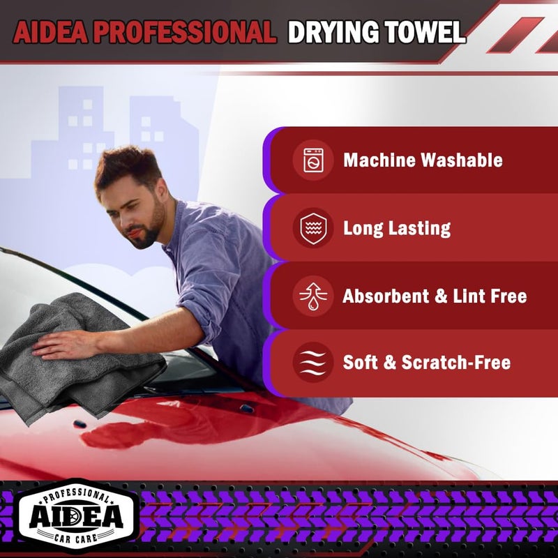 AIDEA Microfiber Towels for Cars-2PK, Large Professional Car Drying Towel, Scratch-Free & Absorbent Drying Towel for Cars, SUVs, RVs, Trucks, and Boats, 24inx 31in, Grey - Image 4