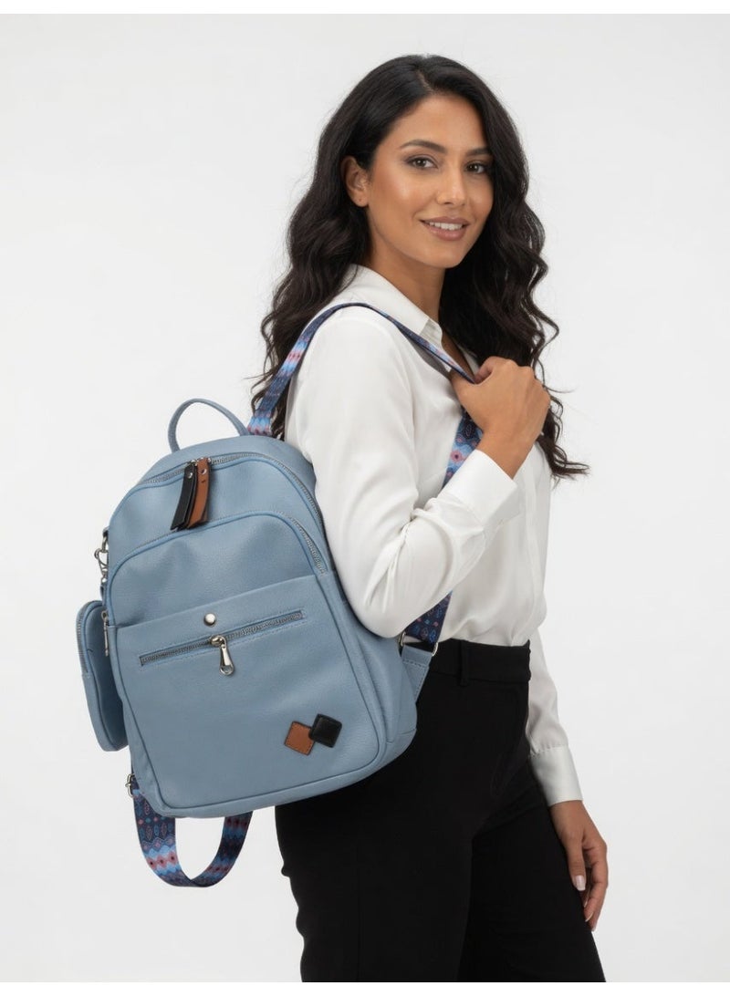 Stylish Multi-Pocket Backpack for Women-Baby Blue - Image 4