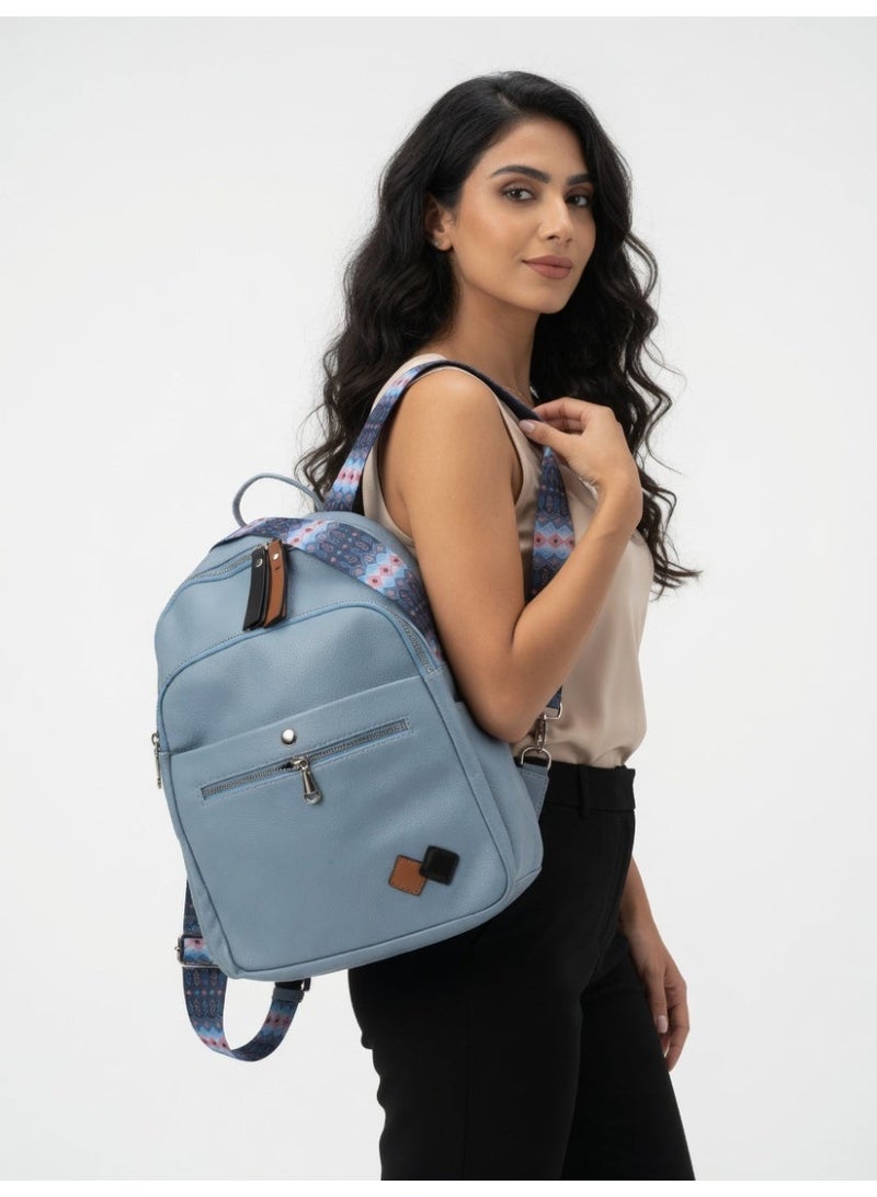 Stylish Multi-Pocket Backpack for Women-Baby Blue - Image 5