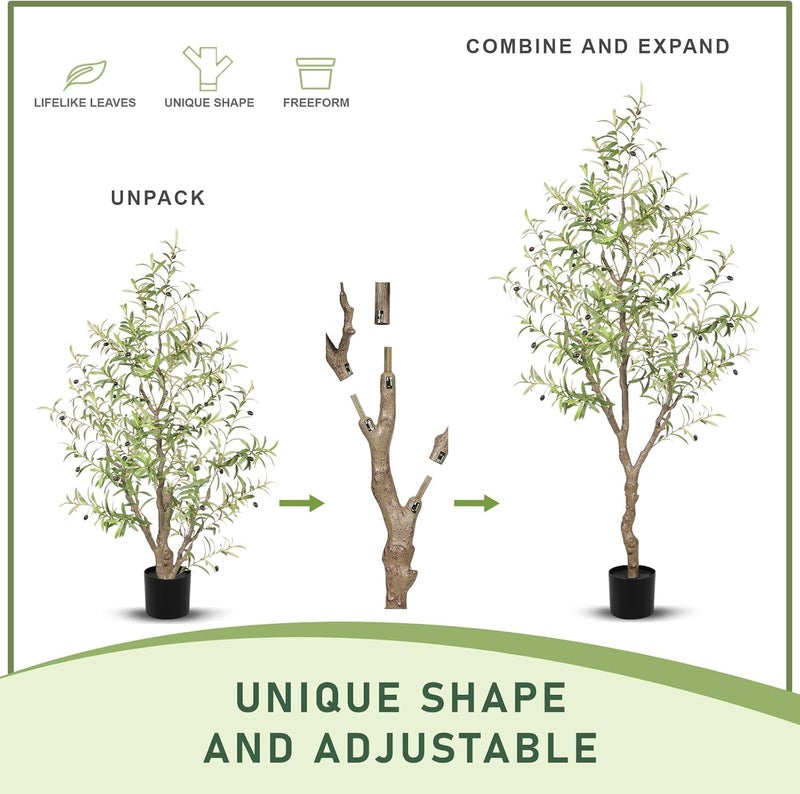 LYERSE Olive Trees Artificial Indoor - Faux Olive Tree 6ft - Fake Olive Tree with Olive Branches and Lifelike Fruits - Artificial Olive Tree for Modern Home Office House Living Room Decor Indoor - Image 3