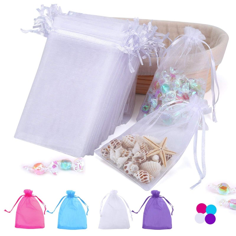 Angooni 100PCS 4x6 Inch Organza Gift Bags for Jewelry Party Wedding Favor, Premium Sheer Gift Drawstring Pouch Candy Bags(White) - Image 1