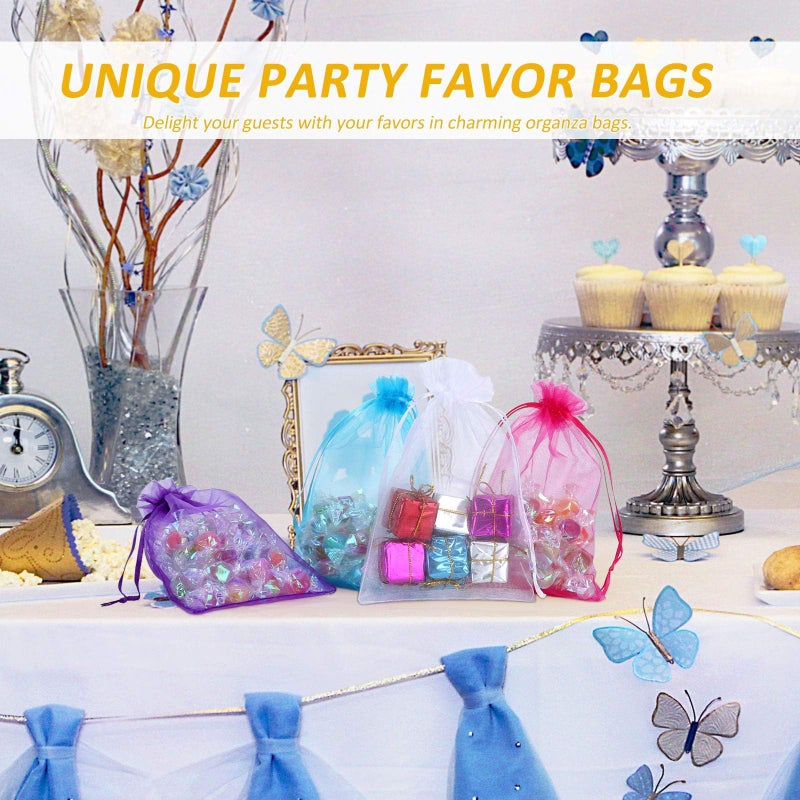Angooni 100PCS 4x6 Inch Organza Gift Bags for Jewelry Party Wedding Favor, Premium Sheer Gift Drawstring Pouch Candy Bags(White) - Image 2