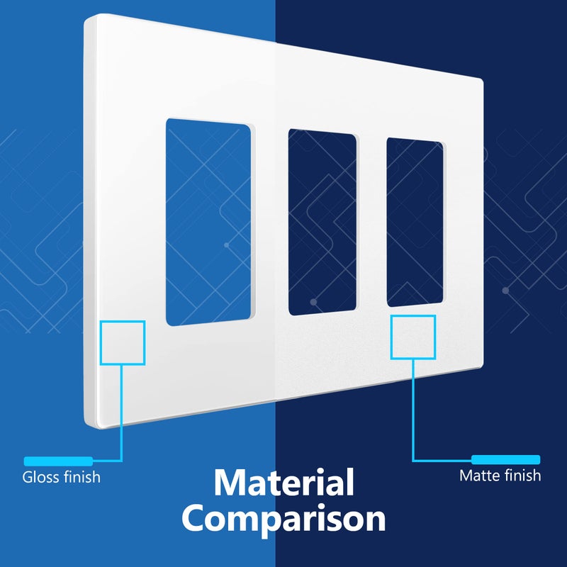 LIDER Matte Finish Triple Decorator Switch Cover, Screwless Wall Plate, Mid-Size 3-Gang 4.88" x 6.77", Polycarbonate Thermoplastic, UL Listed, LSWP-33M-W, White - Image 3