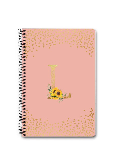 Designer A5 Spiral Notebook Memo Notepad Journal - Custom Monogram Initial Letter Mandala Floral Pattern Alphabet - L - Rose Pink