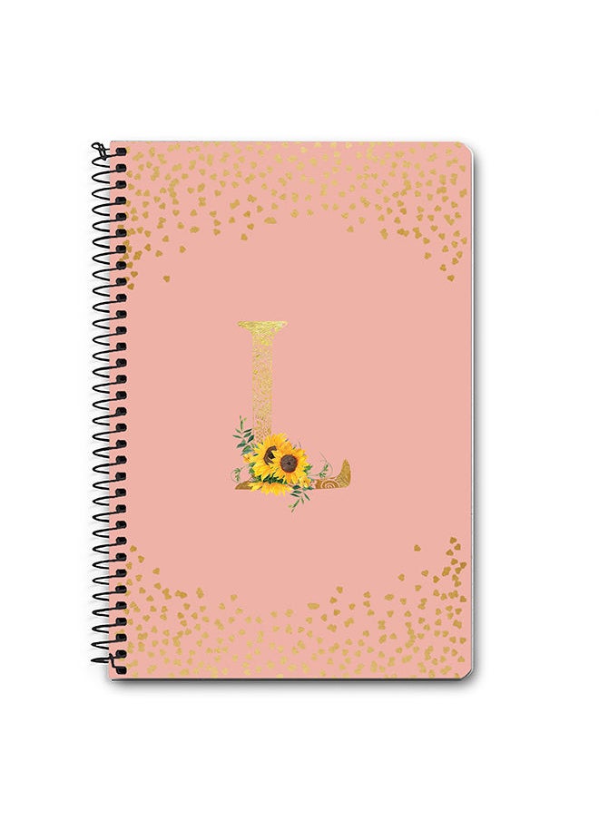 Designer A5 Spiral Notebook Memo Notepad Journal - Custom Monogram Initial Letter Mandala Floral Pattern Alphabet - L - Rose Pink