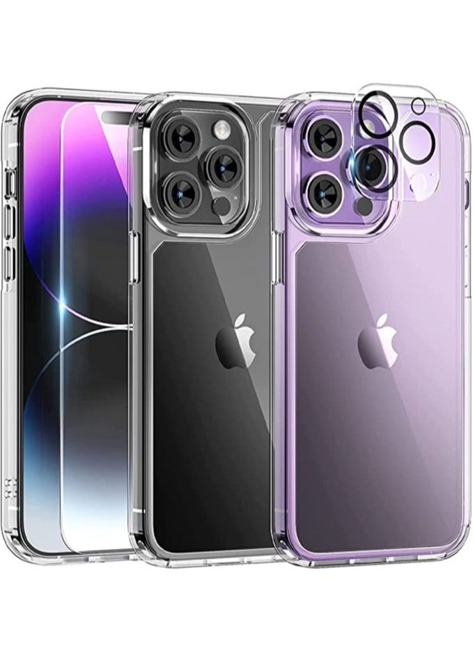 ELTRAZONE iPhone 14 Pro Max Case, [5 in 1] 1X Clear Case [Not-Yellowing] with 2X Tempered Glass Screen Protector + 2X Camera Lens Protector, [Military-Grade Drop Protection] Slim Phone Case 6.7 Inch - Image 1