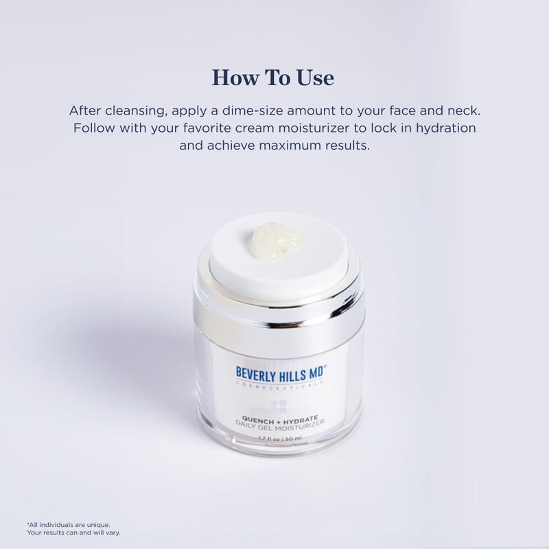 Beverly Hills MD Quench + Hydrate Daily Gel Moisturizer- Visibly Smooth, Plump, Hydrate Face & Neck for Wrinkles, Sagging- Skin Smoothing & Re-Energizing- Visibly Reduce Signs of Aging w/Niacinamide - Image 3