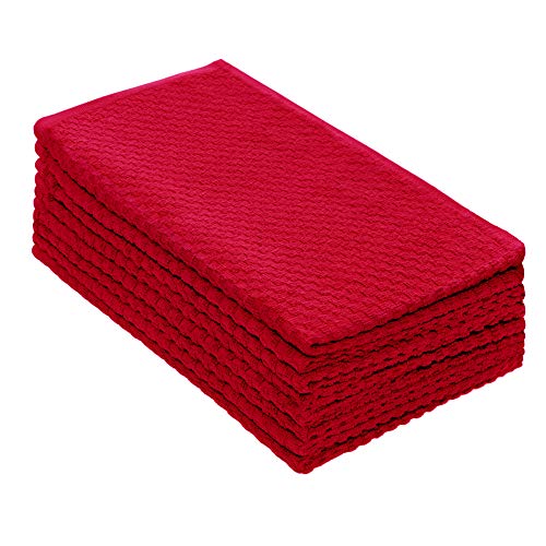 COTTON CRAFT مناشف مطبخ مذهلة من القطن مجموعة من 8 مناشف تيري 100 قطن مناشف مطبخ بنمط وافل يورو كاف  ناعمة، ماصة، تجف بسرعة، قليلة الوبر، قابلة لإعادة الاستخدام، لتنظيف المخزن والبار، مقاس كبير 16x28، أحمر