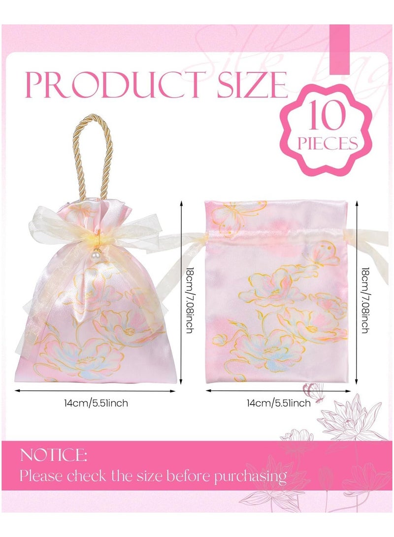 عام **10 أكياس هدايا زهرية صغيرة بمقابض - أكياس 6 × 5 بوصة بأربطة ساتان وردية، مناسبة للمجوهرات والحلويات وهدايا الزفاف وحفلات الشاي والمناسبات الخاصة.** - Image 4